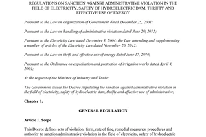 Decree No. 134/2013/ND-CP regulations on sanction against administrative violation in the field of electricity