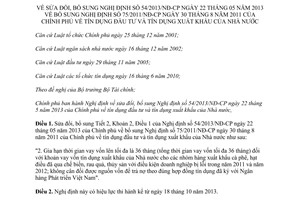 Nghị định 133/2013/NĐ-CP sửa đổi Nghị định tín dụng đầu tư xuất khẩu của Nhà nước