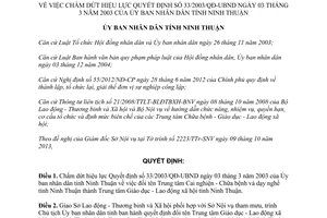 Quyết định 69/2013/QĐ-UBND chấm dứt hiệu lực Quyết định 33/2003/QĐ-UBND Ninh Thuận