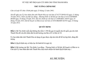 Quyết định 1994/QĐ-TTg năm 2013 hỗ trợ gạo cứu đói Thanh Hóa