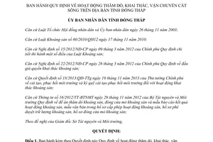 Quyết định 34/2013/QĐ-UBND Quy định hoạt động thăm dò khai thác vận chuyển cát sông Đồng Tháp