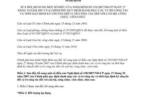 Nghị định 150/2013/NĐ-CP sửa đổi 158/2007/NĐ-CP danh mục vị trí công tác thời hạn định kỳ chuyển đổi