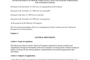 Decree No. 152/2013/ND-CP management of motor vehicles put into Vietnam
