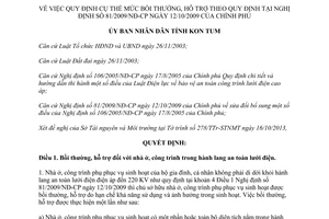 Quyết định 46/2013/QĐ-UBND mức bồi thường hỗ trợ theo 81/2009/NĐ-CP Kon Tum