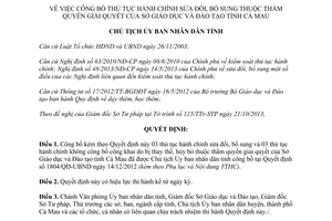 Quyết định 1638/QĐ-UBND thủ tục hành chính thuộc thẩm quyền Sở Giáo dục Đào tạo Cà Mau