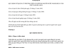 Nghị định 152/2013/NĐ-CP quản lý phương tiện cơ giới người nước ngoài đưa vào Việt Nam du lịch