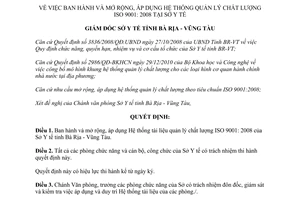 Quyết định 712/QĐ-SYT áp dụng hệ thống quản lý chất lượng ISO 9001 2008 Sở Y tế Vũng Tàu 2016