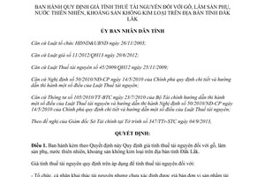 Quyết định 28/2013/QĐ-UBND giá tính thuế tài nguyên gỗ nước khoáng sản không kim loại Đắk Lắk