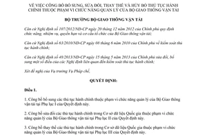 Quyết định 3530/QĐ-BGTVT 2013 thủ tục hành chính Bộ Giao thông vận tải