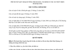 Quyết định 2042/QĐ-TTg 2013 phê duyệt quy hoạch di dân tái định cư thủy điện Huội Quảng