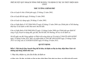 Quyết định 2038/QĐ-TTg 2013 phê duyệt Quy hoạch di dân tái định cư thủy điện Bản Chát