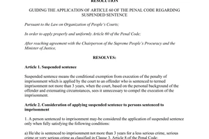 Resolution No. 01/2013/NQ-HDTP guiding the article 60 of the Penal Code regarding suspended sentence
