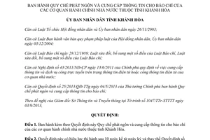 Quyết định 27/2013/QĐ-UBND Quy chế phát ngôn cung cấp thông tin báo chí Khánh Hòa