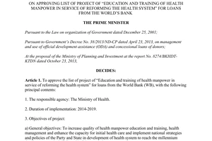 Decision No. 2054/QD-TTg approving project of education training health manpower borrowed World’s Bank