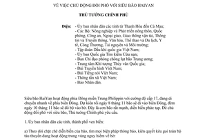 Công điện 1816/CĐ-TTg năm 2013 chủ động đối phó siêu bão HaiYan