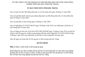 Quyết định 42/2013/QĐ-UBND phân cấp thu phí bảo vệ môi trường nước thải công nghiệp Sóc Trăng