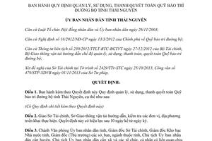 Quyết định 27/2013/QĐ-UBND quản lý sử dụng thanh quyết toán Quỹ bảo trì đường bộ Thái Nguyên
