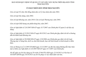 Quyết định 26/2013/QĐ-UBND quản lý vật liệu xây dựng Thái Nguyên