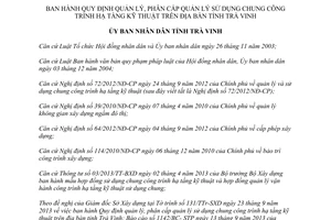 Quyết định 40/2013/QĐ-UBND Quản lý phân cấp công trình hạ tầng kỹ thuật Trà Vinh