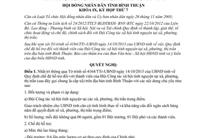 Nghị quyết 44/2013/NQ-HĐND hỗ trợ đối với thành viên Đội Công tác xã hội Bình Thuận