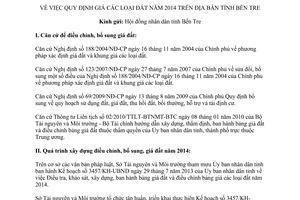 Tờ trình 5414/TTr-UBND năm 2013 giá đất năm 2014 Bến Tre