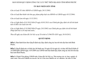 Quyết định 47/2013/QĐ-UBND công tác lưu trữ  Bình Phước