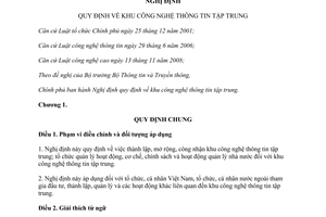 Nghị định 154/2013/NĐ-CP quy định khu công nghiệp thông tin tập trung