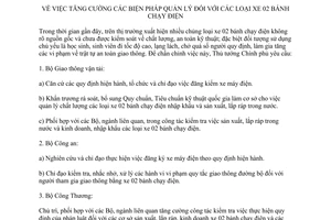 Chỉ thị 24/CT-TTg 2013 tăng cường quản lý đối với các loại xe 02 bánh chạy điện