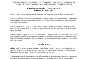 Nghị quyết 40/2013/NQ-HĐND mức chi cho công chức tại Bộ phận Tiếp nhận trả kết quả Bình Thuận
