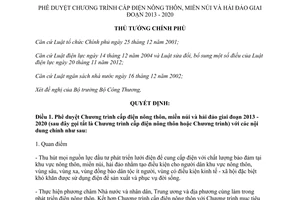 Quyết định 2081/QĐ-TTg năm 2013 phê duyệt Chương trình cấp điện nông thôn miền núi hải đảo