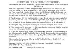 Công điện 4157/CĐ-BVHTTDL năm 2013 ứng phó cơn bão số 14