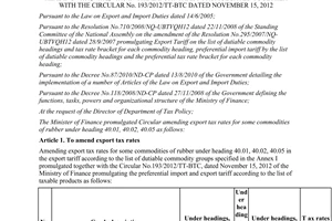 Circular No. 157/2013/TT-BTC  amending export tax rates for commodities of rubber under heading 40.01 40.02 40.05