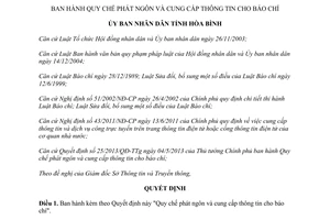 Quyết định 23/2013/QĐ-UBND Quy chế phát ngôn cung cấp thông tin báo chí Hòa Bình