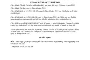Quyết định 69/2013/QĐ-UBND Quy hoạch sử dụng đất 2020 kế hoạch sử dụng đất 5 năm Hà Nam