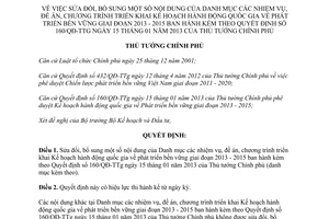 Quyết định 2169/QĐ-TTg năm 2013 Danh mục nhiệm vụ đề án phát triển bền vững 2013 2015