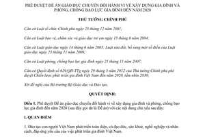 Quyết định 2170/QĐ-TTg năm 2013 Đề án chuyển đổi hành vi xây dựng gia đình phòng chống bạo lực 2020