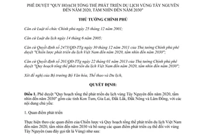 Quyết định 2162/QĐ-TTg năm 2013 Quy hoạch tổng thể phát triển du lịch Tây Nguyên 2020 2030