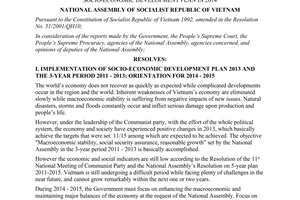 Resolution No. 53/2013/QH13 on socio-economic development plan in 2014