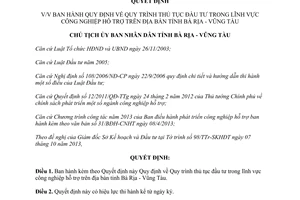 Quyết định 2613/QĐ-UBND thủ tục đầu tư lĩnh vực công nghiệp hỗ trợ Bà Rịa Vũng Tàu 2013