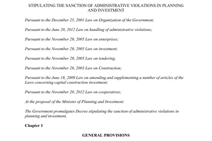 Decree No. 155/2013/ND-CP administrative violations in planning and investment