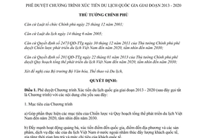 Quyết định 2151/QĐ-TTg năm 2013 Chương trình Xúc tiến du lịch quốc gia 2013 2020