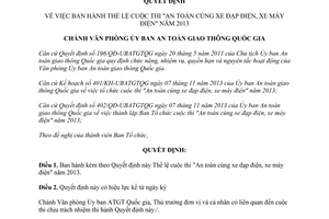 Quyết định 400/QĐ-VP năm 2013 Thể lệ cuộc thi an toàn cùng xe đạp điện xe máy điện