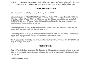 Quyết định 2164/QĐ-TTg năm 2013 Quy hoạch phát triển hệ thống thiết chế văn hóa thể thao