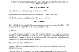 Quyết định 2158/QĐ-TTg 2013 Chương trình phòng chống tai nạn thương tích trẻ em