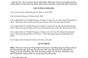 Quyết định 2163/QĐ-TTg năm 2013 Quy hoạch tổng thể phát triển du lịch Đồng bằng sông Hồng 2020