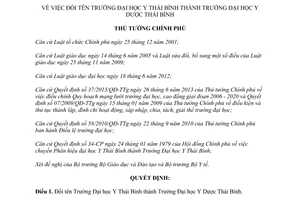 Quyết định 2154/QĐ-TTg năm 2013 đổi tên thành Trường Đại học Y Dược Thái Bình