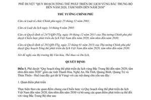 Quyết định 2161/QĐ-TTg năm 2013 Quy hoạch tổng thể phát triển du lịch Bắc Trung Bộ 2020