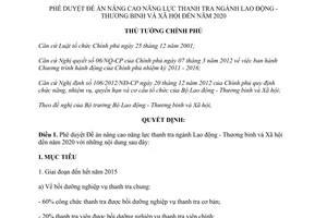 Quyết định 2155/QĐ-TTg năm 2013 Đề án nâng cao năng lực thanh tra ngành Lao động 2020