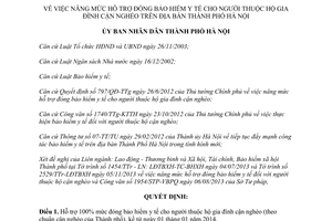 Quyết định 6827/QĐ-UBND 2013 nâng mức hỗ trợ bảo hiểm y tế gia đình nghèo Hà Nội