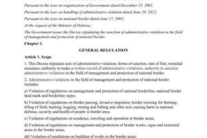 Decree No. 169/2013/ND-CP on sanction of administrative violation management protection national border